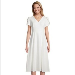 Calvin Klein Pleated Shoulder Midi Dress